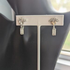 Sophisticated Silver Screw Back Crystal Drop Earrings Clear Rhinestones